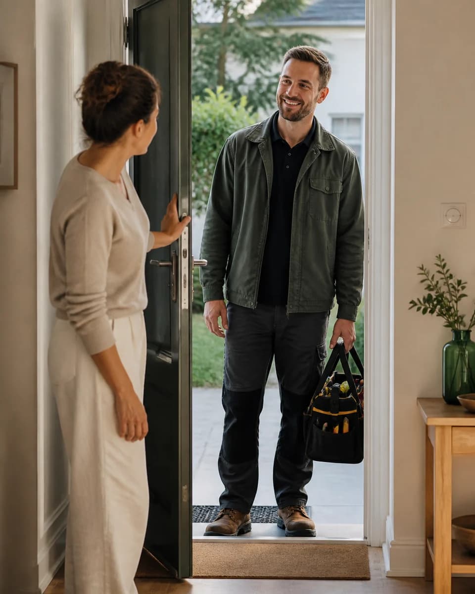 A homeowner welcoming a service professional