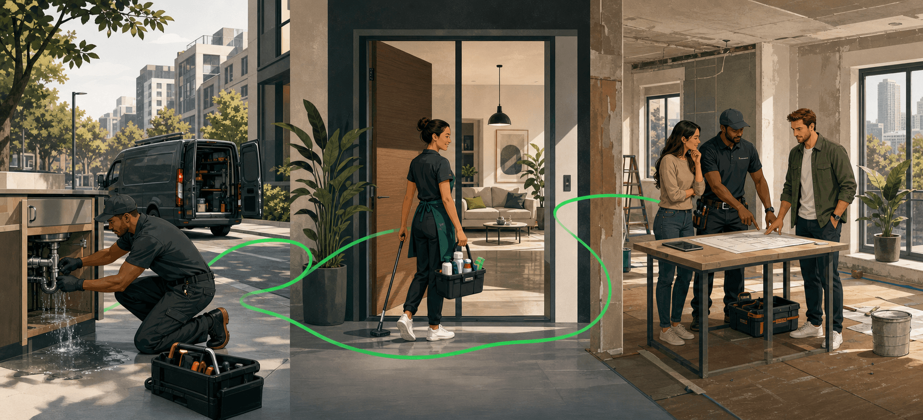 Urgent repair, scheduled home care and a planned renovation connected through XIONA